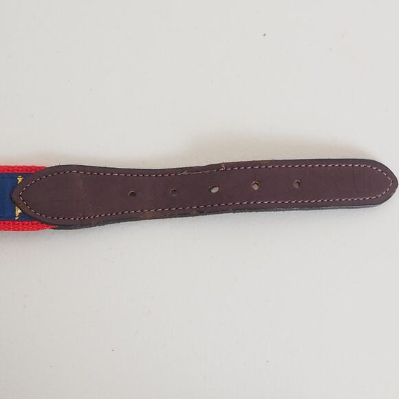 NAUTICAL FLAG Red & Blue Canvas Belt Sz 36 UNBRANDED w Leather & Brass Buckle - Picture 5 of 10